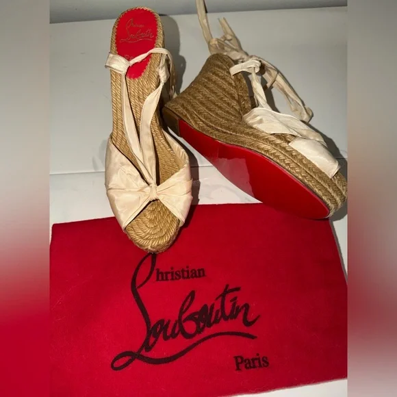 ๐ Christian Louboutin Satin Espadrille Wedge Sandals โ Size 40 (US 9.5/10) - Picture 1 of 9